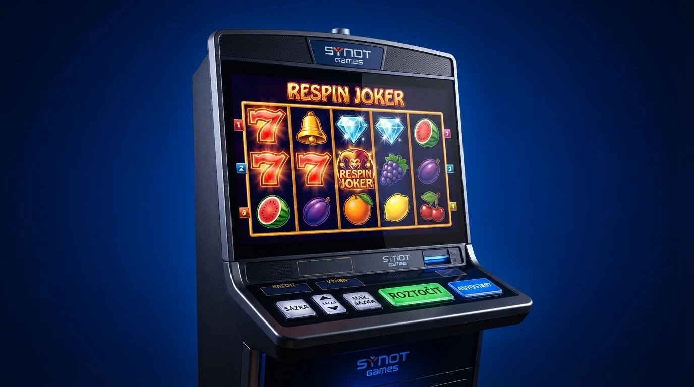 Hrací automat Respin Joker od SYNOT Games s pěti válci, ovocnými symboly a rozhraním v češtině