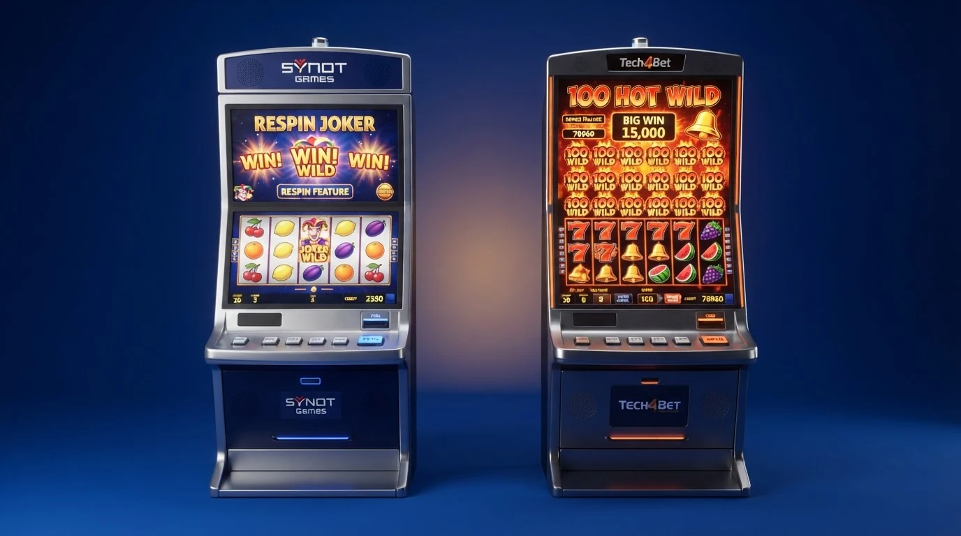 Koláž oblíbených výherních automatů Respin Joker od SYNOT Games a 100 Hot Wild od Tech4Bet v prostředí online casina