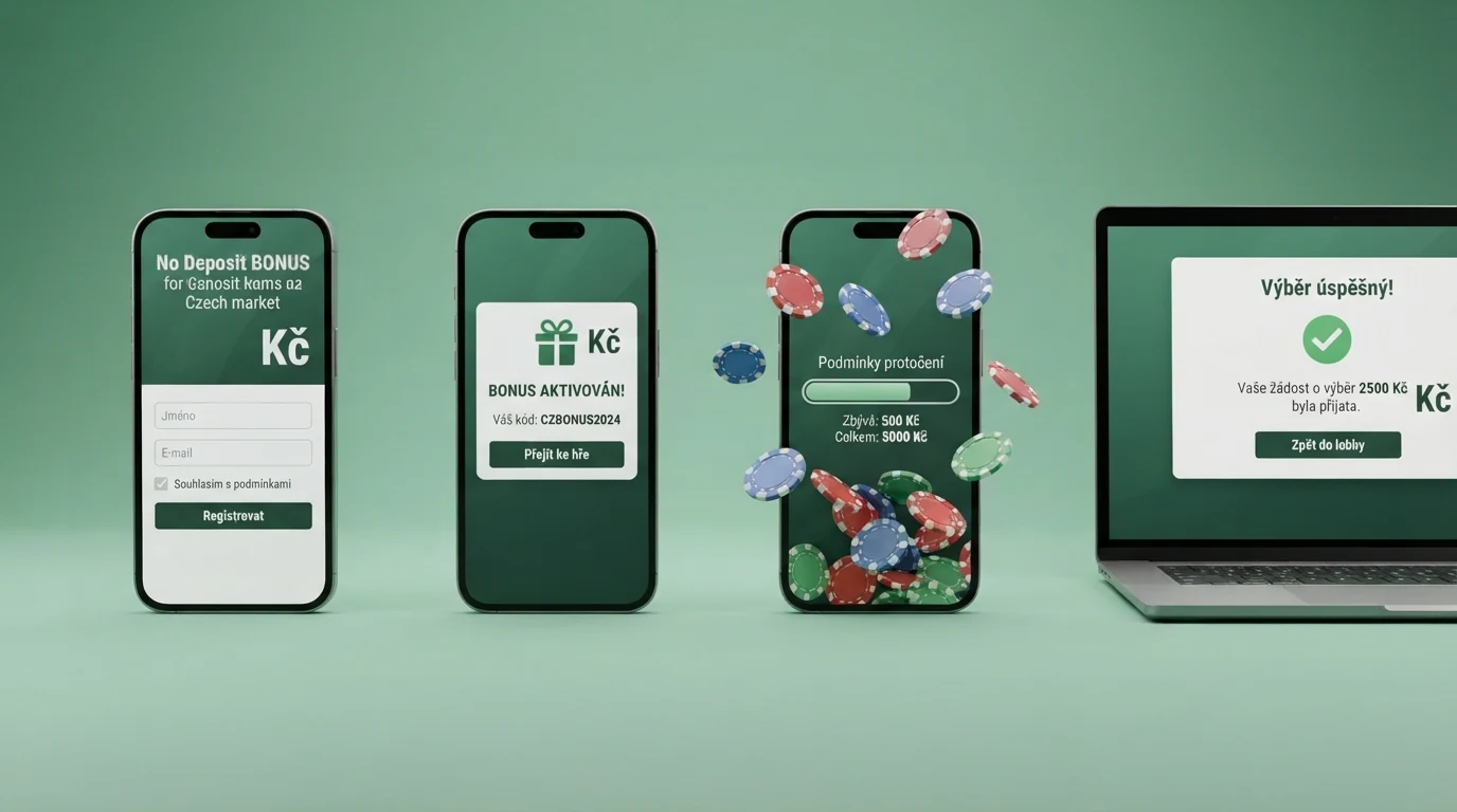 Infografika zobrazující cestu bonusu: registrace → aktivace bonusu → protočení → výběr výhry — s vyznačením, kde hráč nejčastěji narazí