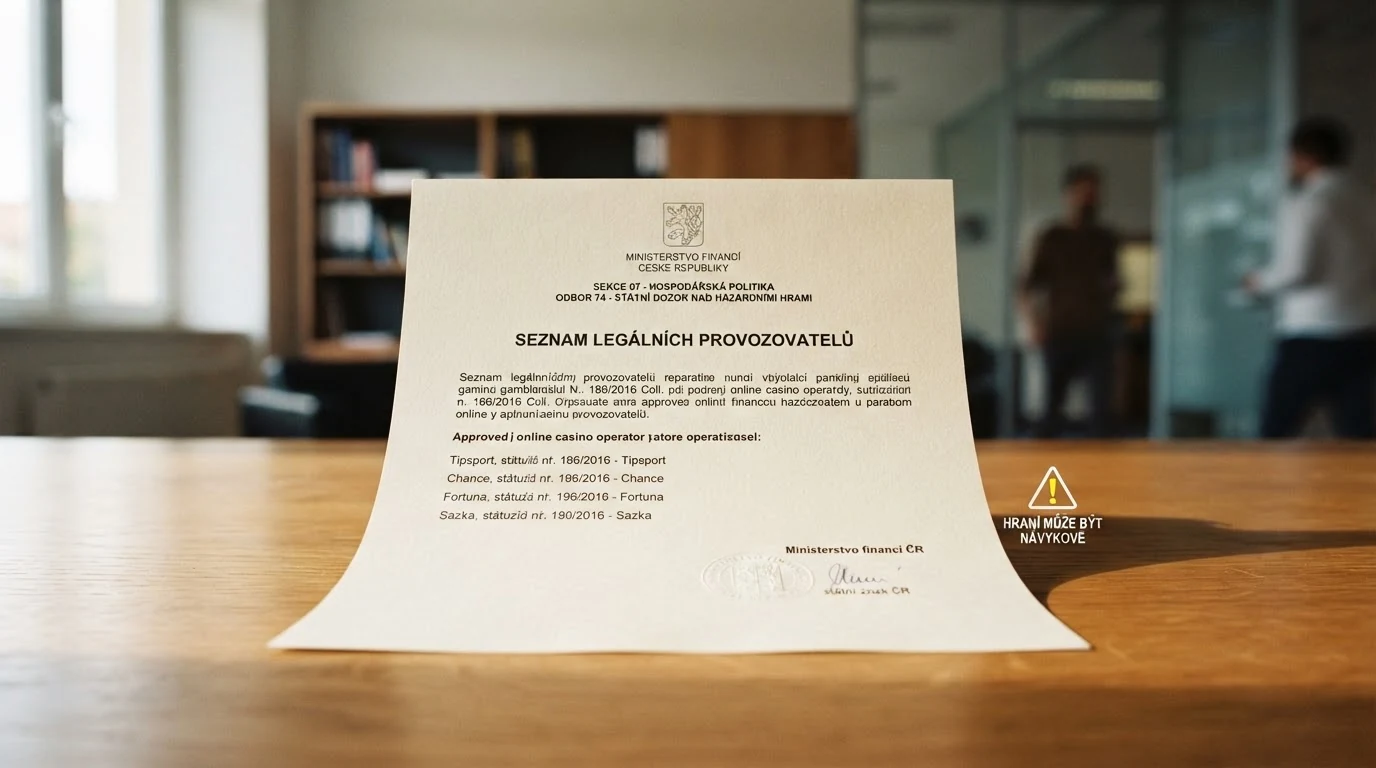 Dokument s razítkem Ministerstva financí ČR vedle výstražného symbolu a nápisu Seznam nepovolených her