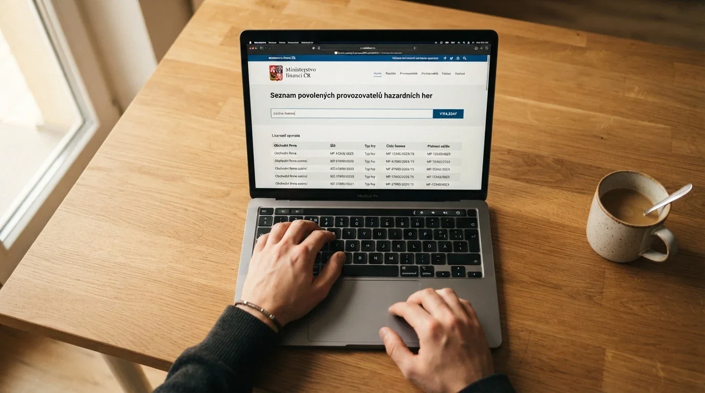 Logo Ministerstva financí ČR a ukázka výpisu z registru legálních provozovatelů hazardních her