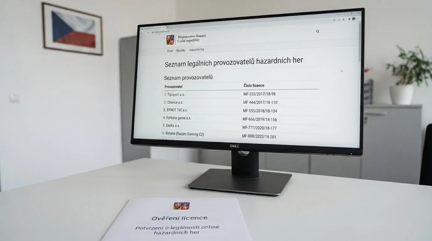 Logo Ministerstva financí ČR a ukázka seznamu legálních provozovatelů hazardních her