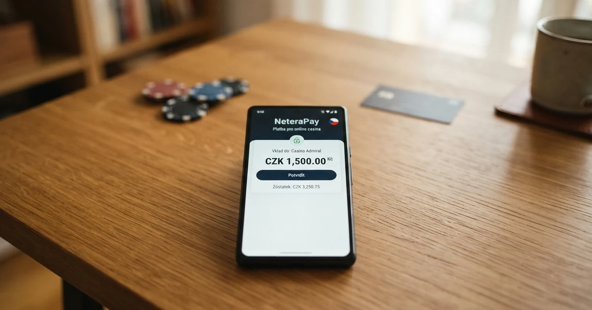 Logo a rozhraní platební peněženky NeteraPay na displeji mobilního telefonu
