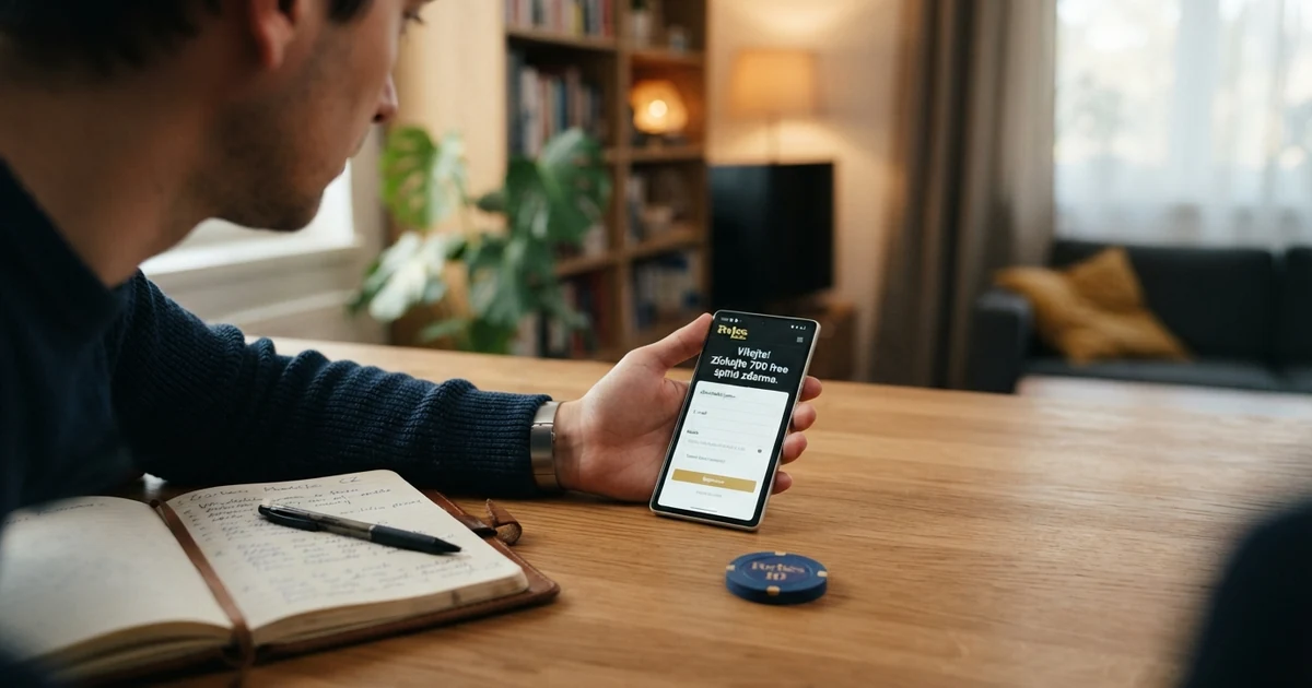 Hráč u notebooku prohlíží registrační formulář zahraničního online casina s nabídkou uvítacího bonusu