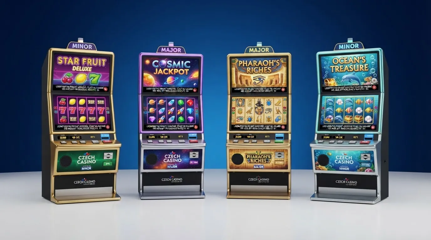 Výběr oblíbených online automatů — Respin Joker, Starburst, Book of Dead a Big Bass Bonanza na obrazovce
