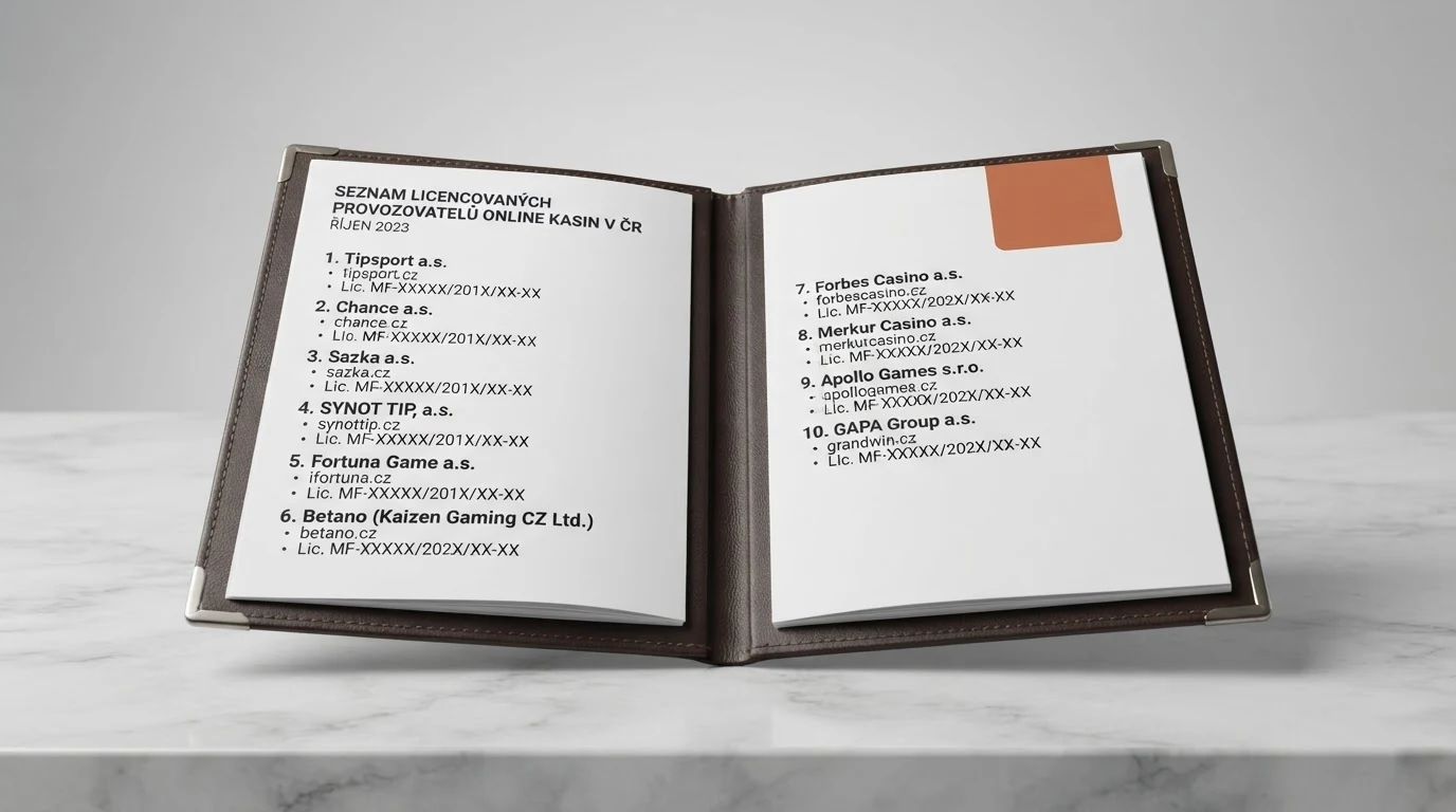 Výpis ze seznamu licencovaných provozovatelů hazardních her na webu Ministerstva financí