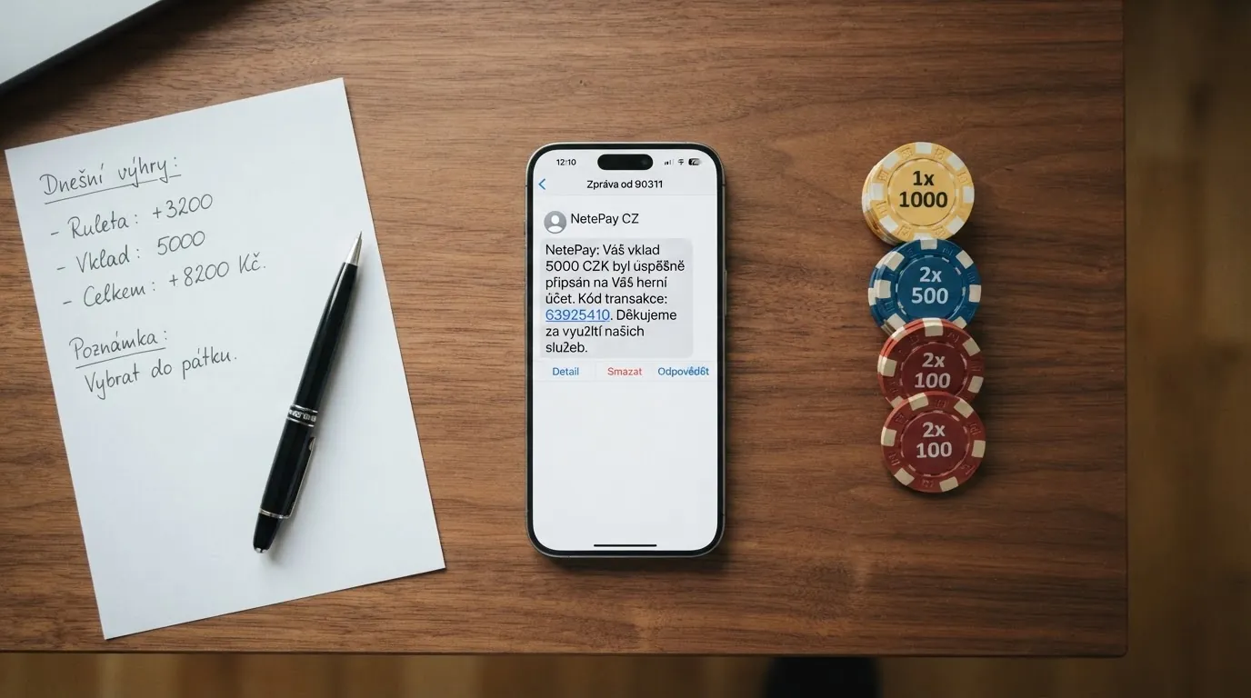 Mobilní telefon s potvrzovací SMS kódem pro dokončení platby přes NetePay