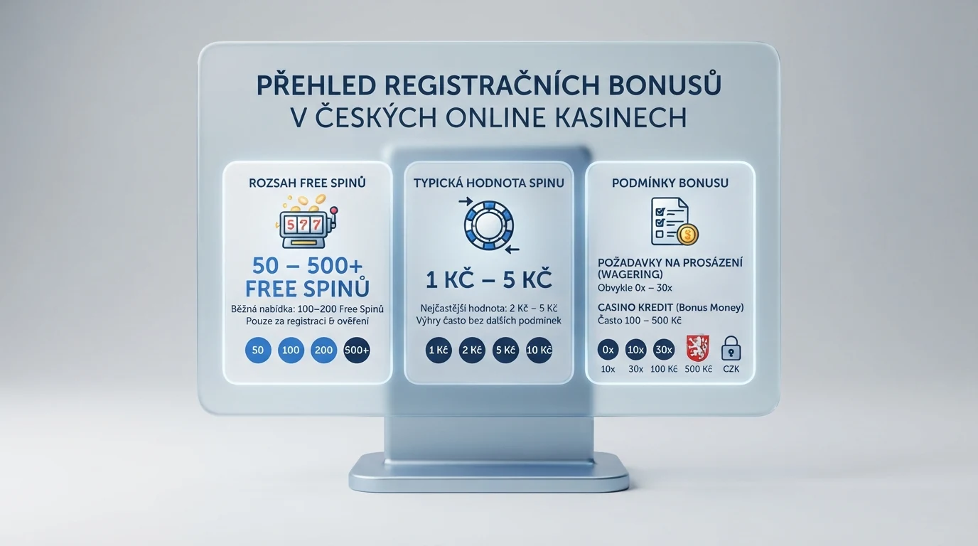 Přehledová tabulka s logy deseti českých online casin a počty otoček zdarma, které nabízejí novým hráčům za registraci