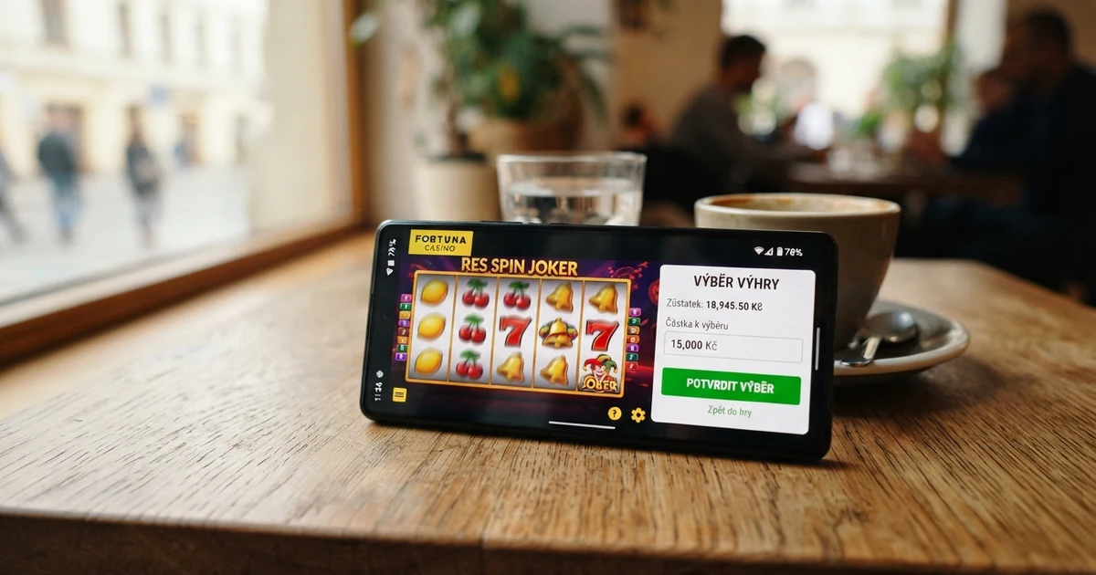 Mobil s otevřenou hrou v českém online kasinu a obrazovkou výběru peněz