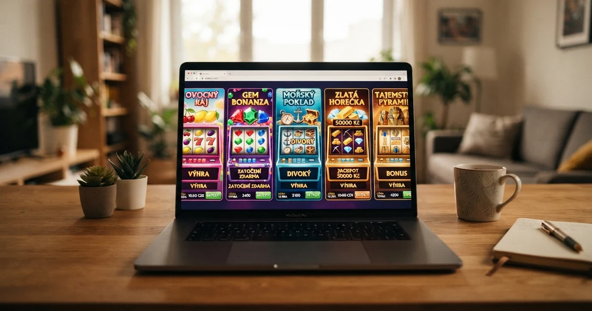 Koláž pěti online automatů s nejvyšším RTP — Mega Joker, 1429 Uncharted Seas, Fruity Gold 81, Respin Joker 81 a Blood Suckers — na obrazovce počítače