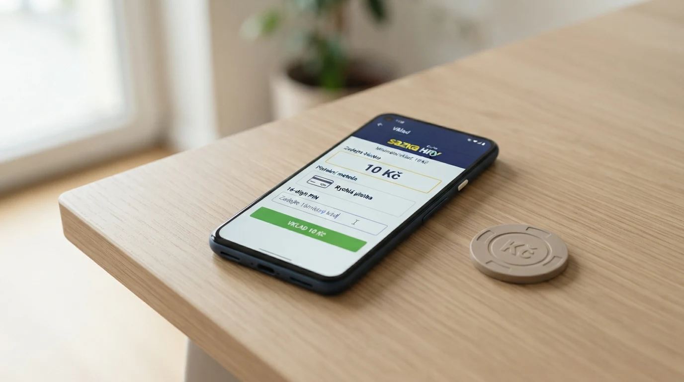 Ukázka obrazovky vkladu v českém online kasinu — zvolená metoda Paysafecard, pole pro PIN a částku