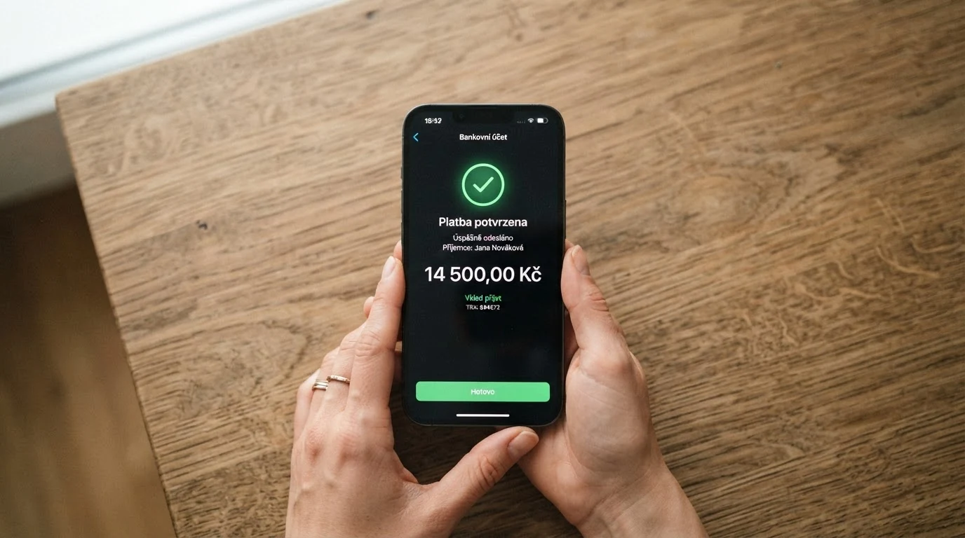 Schéma kroku vkladu přes Google Pay – výběr metody, potvrzení otiskem prstu, připsání prostředků